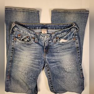 True Religion Gina Big T Womens Blue Jeans Size 31x33" Low Rise Bootcut USA